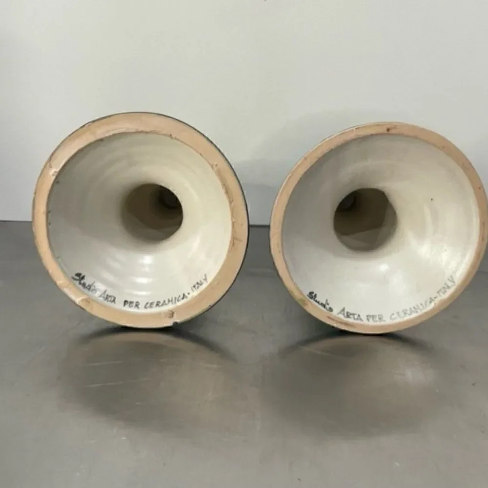 Vintage Pair of Studio Arta Per Ceramic Italy Candlesticks Fruit/Flower Motif 2